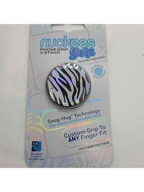 Nuckees Phone Grip & stand  Black & Silver strip Design